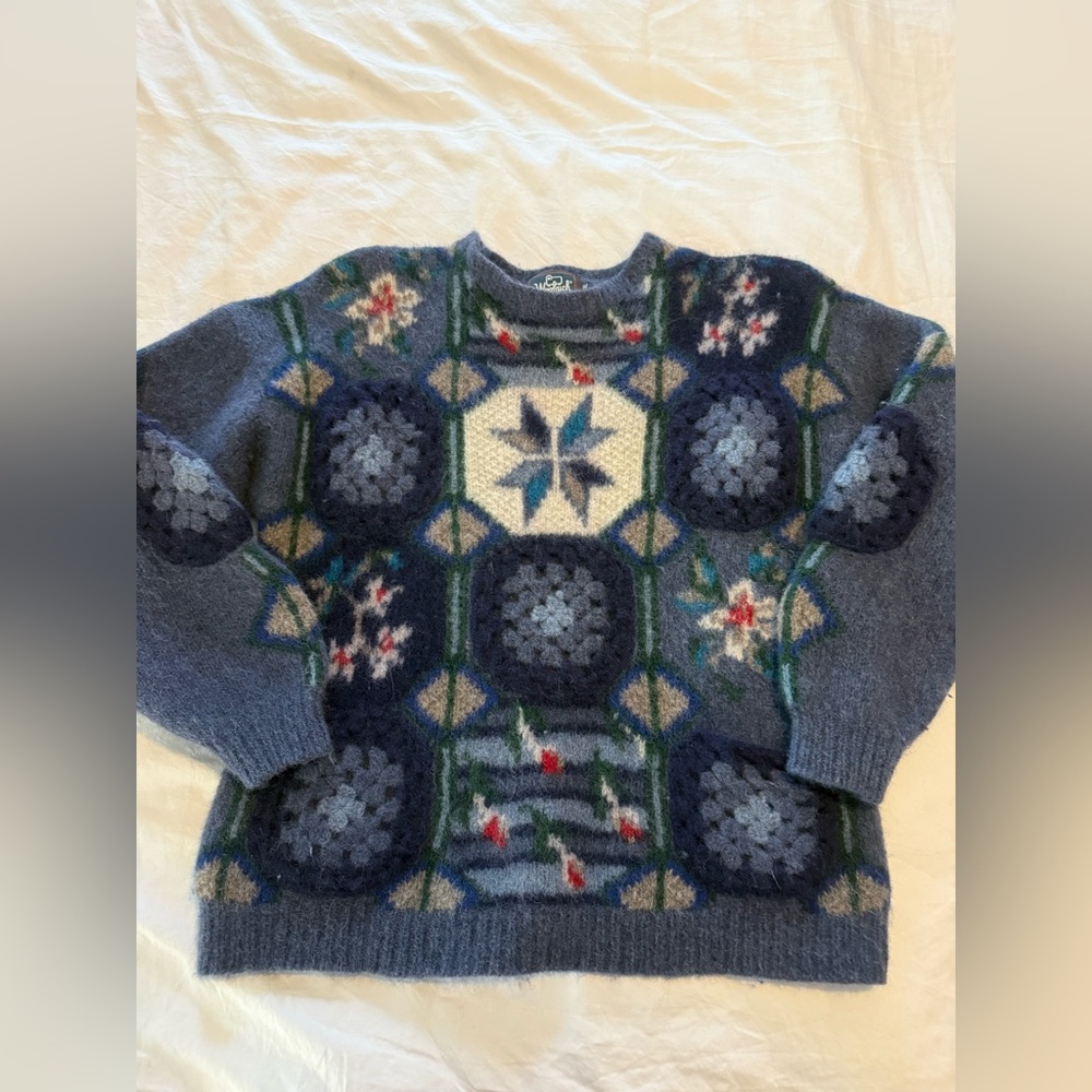 Woolrich Vintage Geometric Patterned Blue Sweater GUC 0532